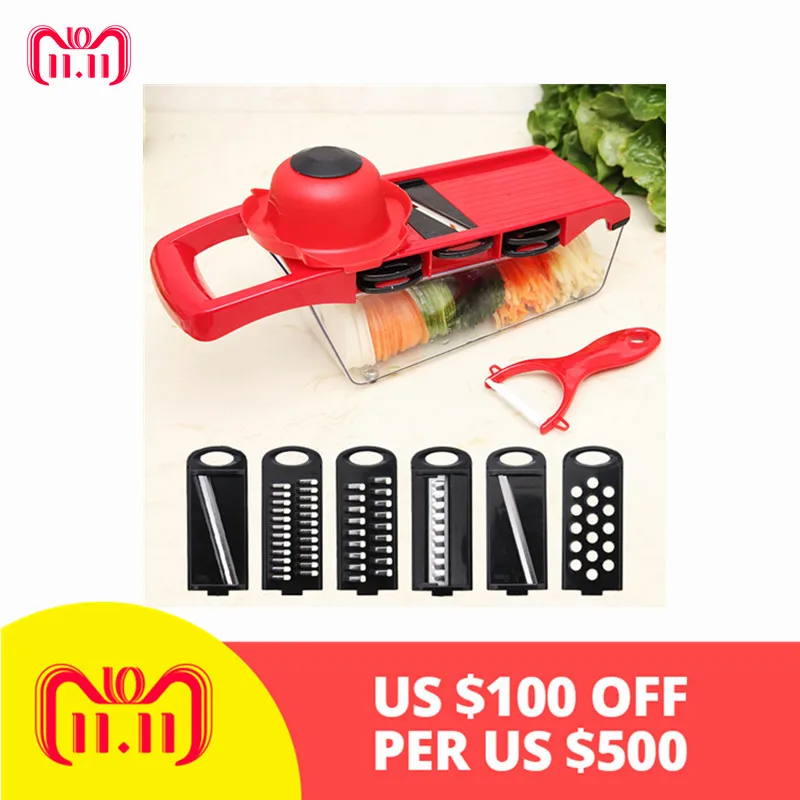

6 in 1 Multifunctional Slicer Vegetable Cutter Steel Blade Manual Potato Peeler Carrot Onion Cheese Grater Dicer Kitchen Tool