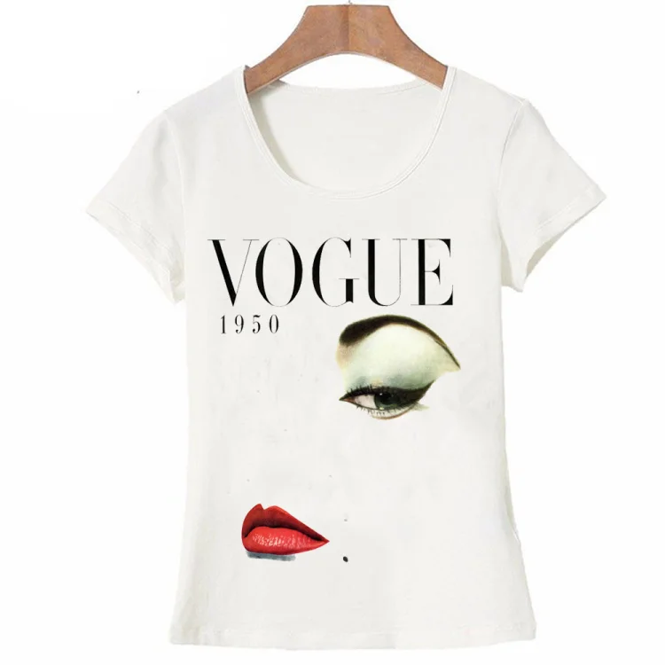 

VOGUE 1950 Lipstick printing T-shirt 2018 new summer fashion women t shirts short sleeve casual Tops girl cool hipster Tees lady