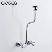 OKARO Küche Flexible Becken Wasserhahn Swivel Wand Montiert Universelle Doppelhalter Dual Loch Chrome Fertige Sink Wasserhahn Mischer