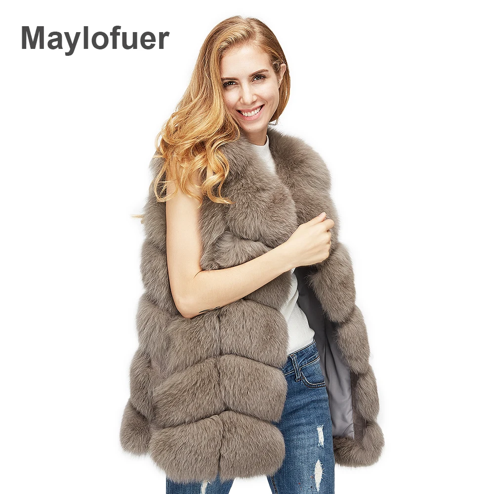 

Maylofuer Natural Fox Fur Vest Women Jakcet Real Fur Vests Classic Style Waistcoat with Genuine Leather for Autumn and Winter