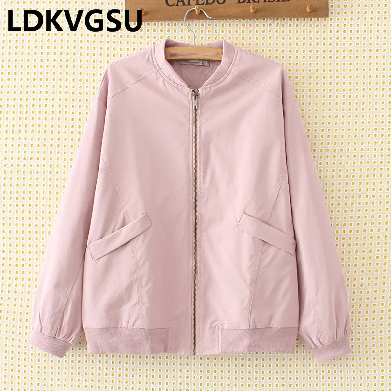 Vintage Pink Women Jacket Baseball Clothing 2018 Spring Autumn Pockets