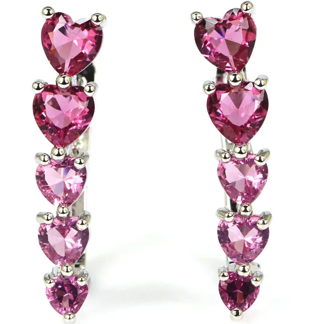 

SheCrown Heart Drop Shape Pink Tourmaline Gift Girls Silver Stud Earrings 31x7mm