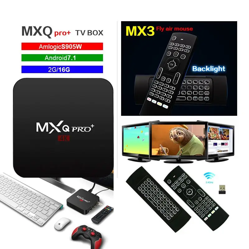 MXQ PRO плюс 4 К tv box 2 ГБ Оперативная память 16 Встроенная H.265 Amlogic S905W Android 7 1 Smart HDMI WI-FI 5 0
