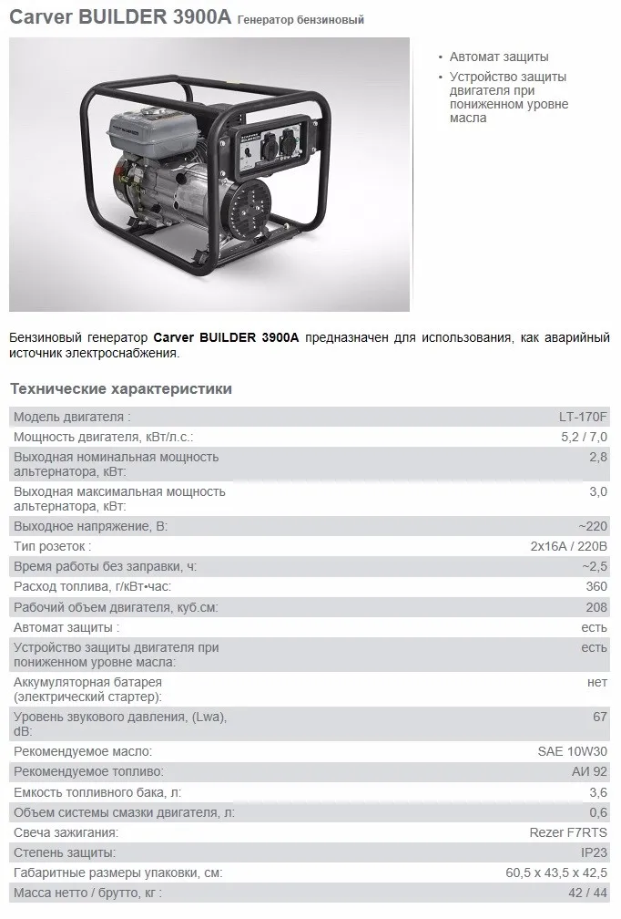 Генератор carver ppg 3900a Генератор carver ppg 3900a