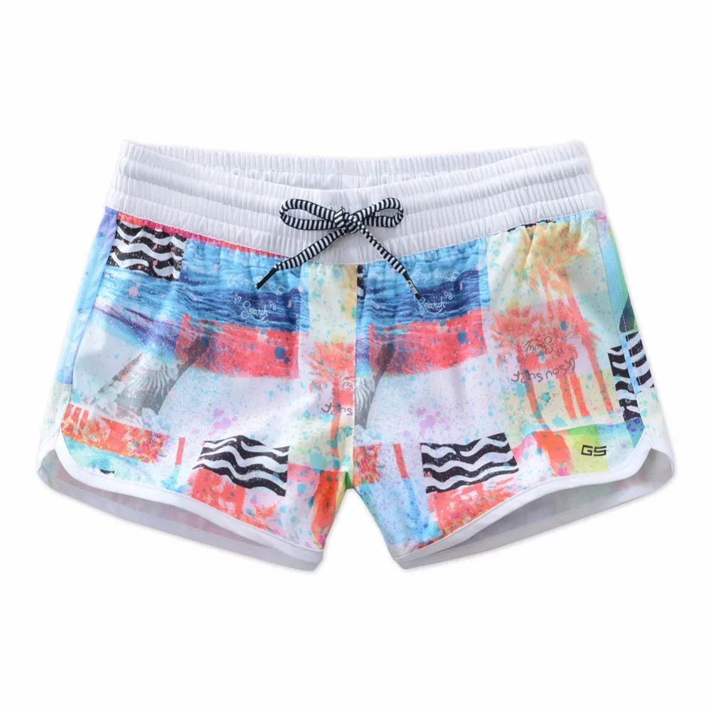 GSOU الثلوج المرأة شاطئ الأمواج القصيرة مجلس ملابس بيكيني الإناث الملونة المطبوعة السراويل الرياضية السباحة الغوص تصفح ملخصات
