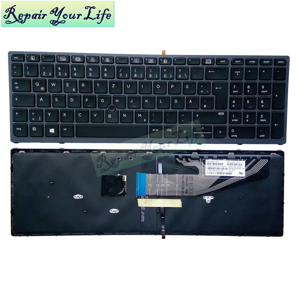 Немецкая клавиатура для ноутбука HP ZBOOK 15 G3 17 G4 GR оригинальная качественная черная