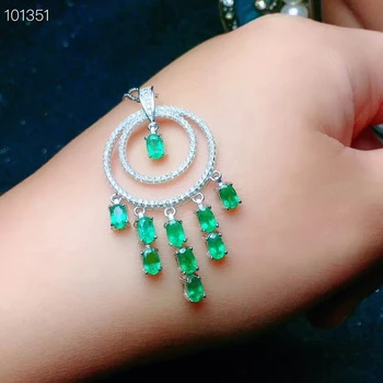 

KJJEAXCMY boutique jewelry,925 pure silver inlaid natural emerald lady Pendant Necklace support detection