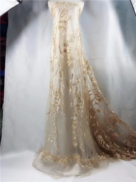 wine African French Lace Fabric High Quality Tulle For Evening Dresses 5Y Stone Beads Embroidery Gold | Дом и сад