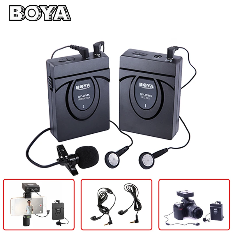 

BOYA BY-WM5 Camera Wireless Lavalier Lapel Microphone System for Canon Nikon Sony DSLR Camera Camcorders with Earphone Speaker