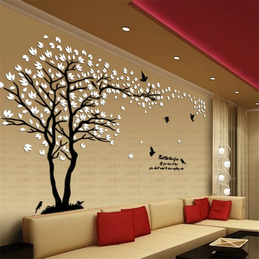 New-Arrival-Crystal-Acrylic-DIY-3D-Wall-stickers-Red-Tree-Modern-Living-room-TV-Sofa-Decorative