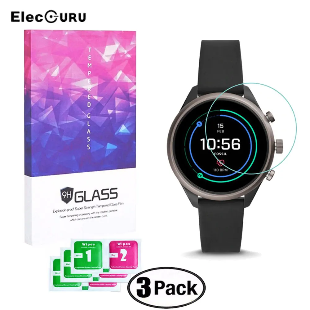 

3 Pack Screen Protector Tempered Glass for Fossil Sport Smartwatch(41mm 43mm Case) 9H 2.5D Scratch Proof Protective Glass Film
