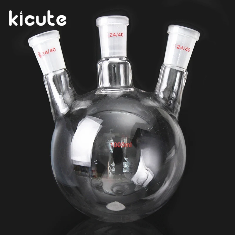 Kicute 1 шт. склеенные фляжки с тремя ртами 1000 мл лабораторные круглые для дна 24/40