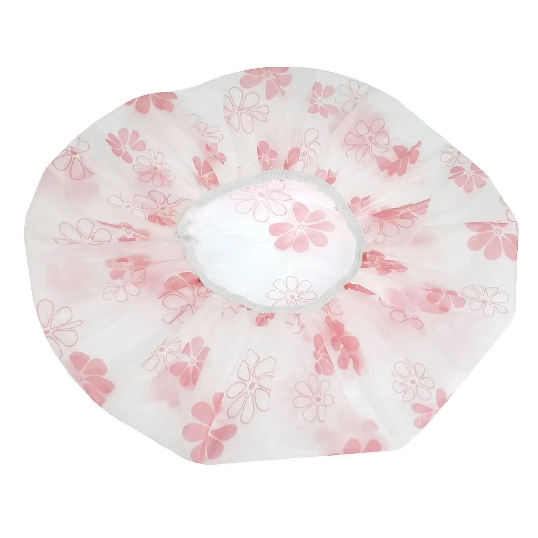 UXCELL Flower Print Foldable Nylon Shower Cap Hat White 2 Pcs For