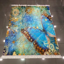 Большой синий коричневый бабочка старение винтажный 3d узор противоскользящее микроволокно моющийся задний декоративный килим Площадь Ковер