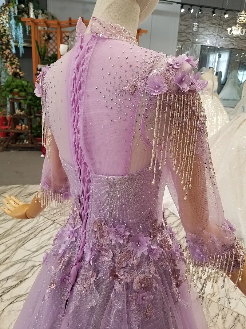 LS124799 Блестящий Фиолетовый вечернее платье Высокая шея линия на шнуровке сзади кружевное вечернее формальное платье для матери для