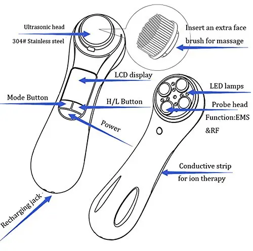  5 in 1 LED RF&EMS Photon Therapy Facial Skin Lifting Rejuvenation Vibration Device Machine Ion Micr