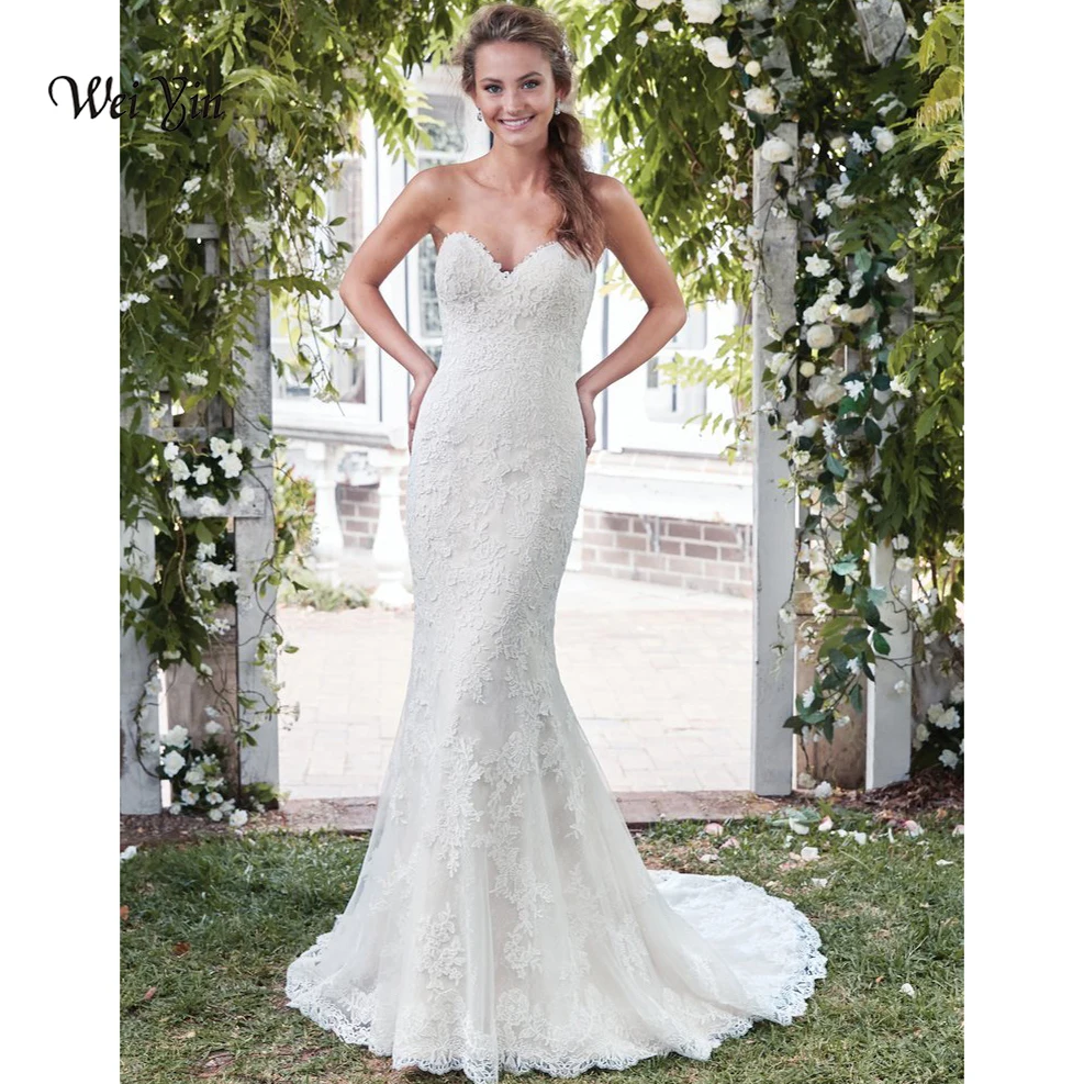 

weiyin Vestido de Noiva New Mermaid Sweetheart Wedding Dress Custom Size Appliques Bridal Gown Lace Wedding Dresses