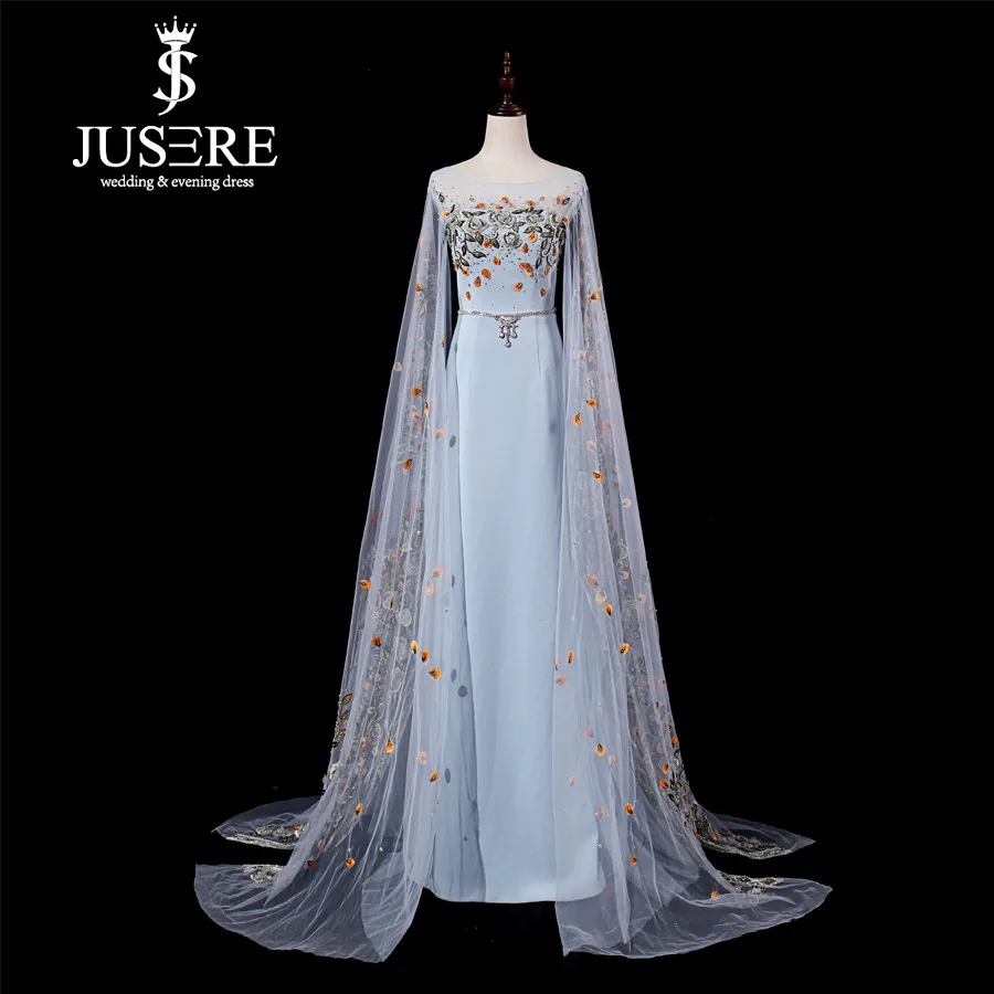 Robe de soiree JUSERE, синее длинное платье для выпускного вечера, ручная расшитая бисером аппликация, прямое, длина до пола, платье для выпускного вечера, Vestido de Festa - Цвет: Same as image