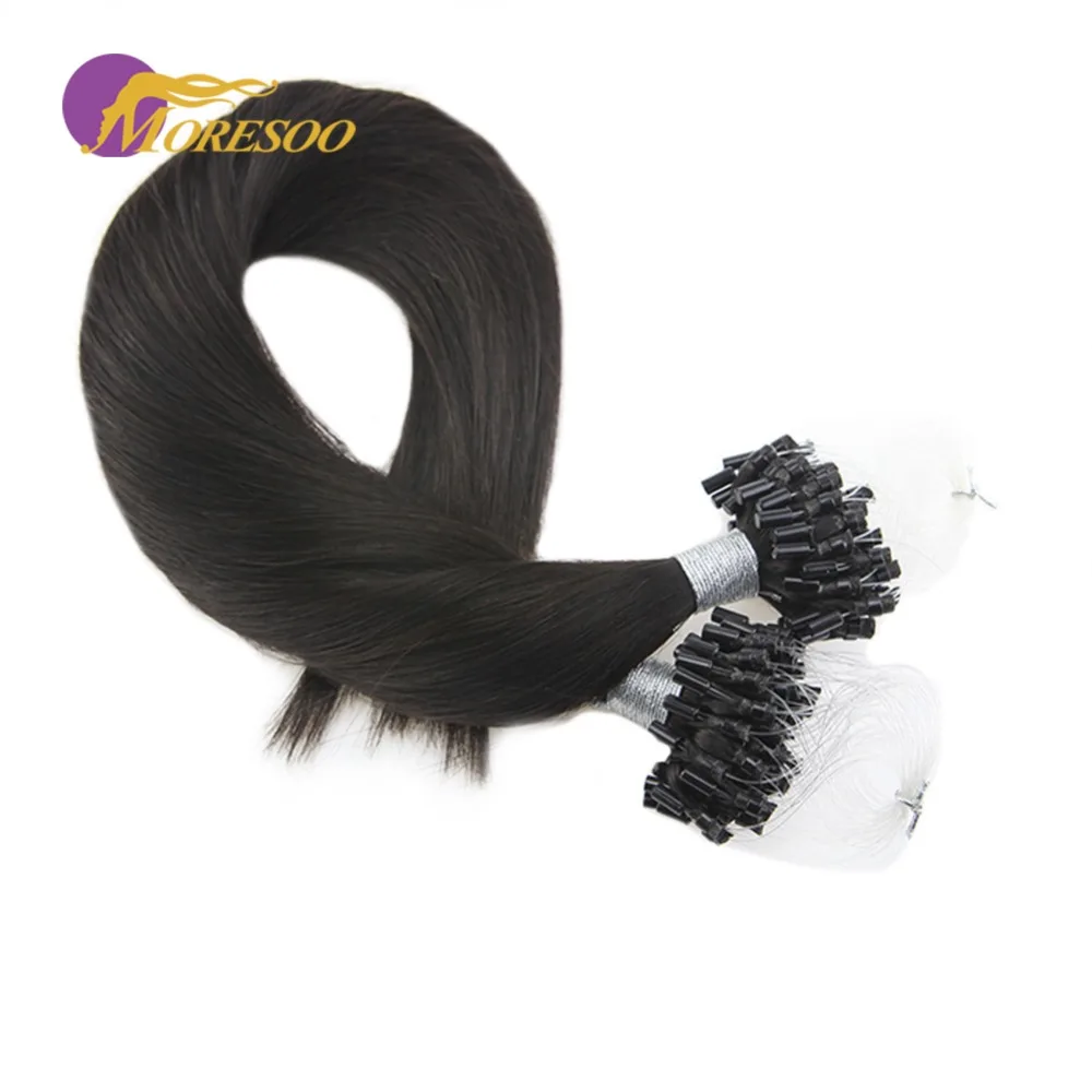 

Moresoo Remy Micro Ring Human Hair Extensions Color Off Black #1B Micro Bead Hair Extensions Natural Human Hair 50 Strands 50G