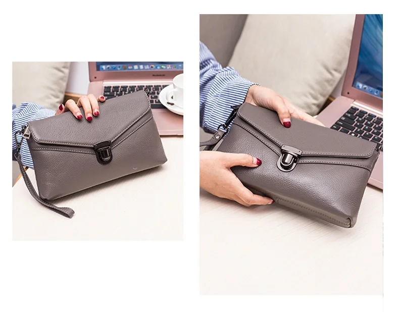 MJ Brand Women Handbag Fashion Genuine Leather Envelope Day Clutch Female Flap Messenger Bag Small Buckle Crossbody Shoulder Bag (22)