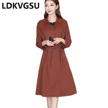 

2018 Spring Autumn New Long Windbreaker Women Fashion Lapel Waist Belt Slim Thin Solid Color Trench Coat Female Plus Size Is522
