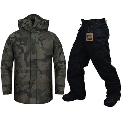 Новая серия "Southplay" Зимний теплый водонепроницаемый лыжный сноуборд(деревянная военная куртка+ черные штаны) комплекты - Цвет: Jacket With Pants