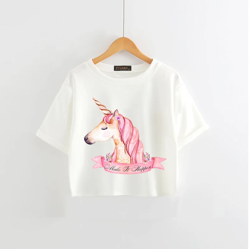 Cute Pink Unicorn T Shirt Women Summer Short Sleeve O Neck Crop Top Women S Tee Top Sweet Girl Unicorns Female Tees 19 T Shirts Aliexpress