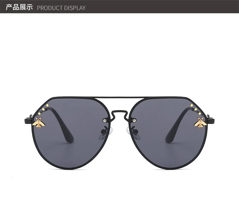 Женские Пилот солнцезащитные очки Украшенные пчелами металлическая рамка негабаритных UV400 очки дизайнерские модные солнцезащитные очки oculos