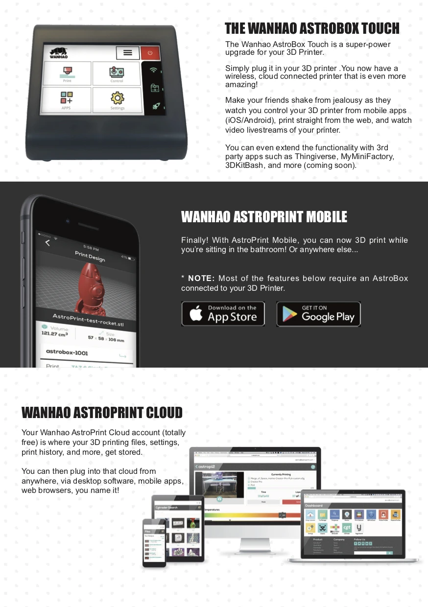 Wanhao Astroprint Box REV1.0 astrobox touch wifi