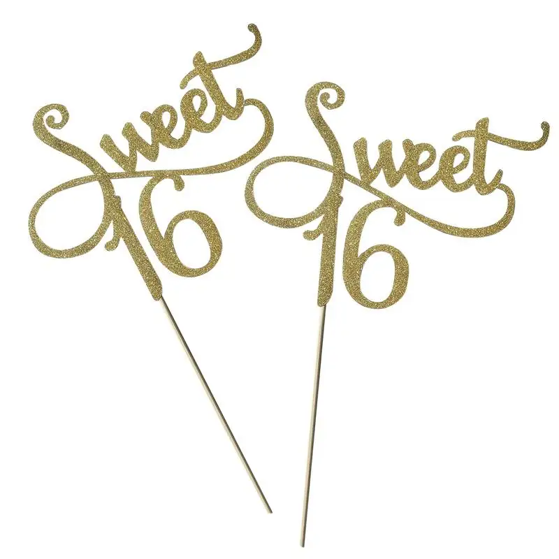 

2pcs Sweet 16 Gold Monogram Cake Topper letter cake topper 16th Birthday Party Themes Decoration Anniversary Supplies