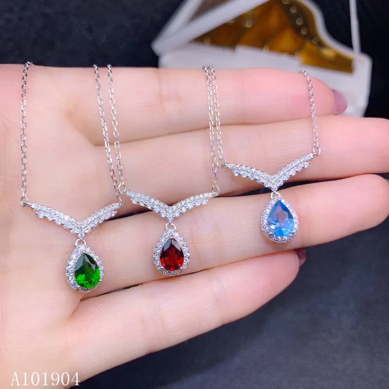 

KJJEAXCMY boutique jewelry 925 sterling silver inlaid natural diopside topaz garnet gemstone female pendant necklace support tes