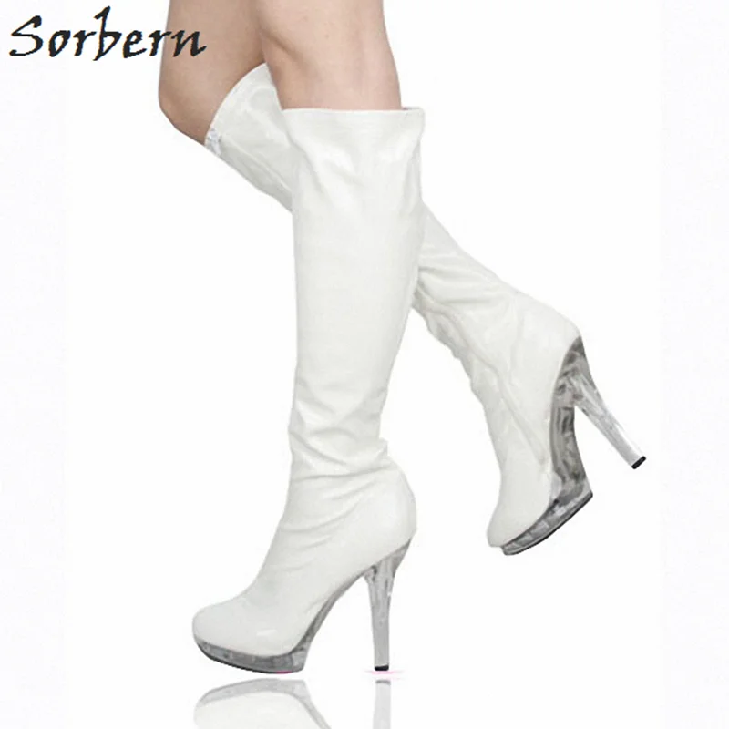 

Sorbern White Transparent Spike High Heels Women Boots Platform Shoes Ladies Woman Shoes 2018 Spring Goth Shoes Wedding Boots