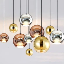 Copper Sliver Mirror E27 Bulb LED Pendant Lights Glass Shade Pendant Lamp Modern Glass Ball Lighting Kitchen Fixture Luminaire e27 all brass single head hanging light ac 100% pure copper material pendant lamp round white glass led bulb lighting fixture