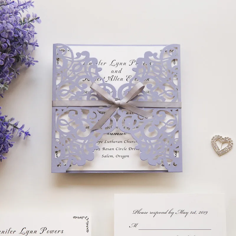 lavender-laser-cut-wedding-invitations-with-grey-ribbon-bows-EWWS124