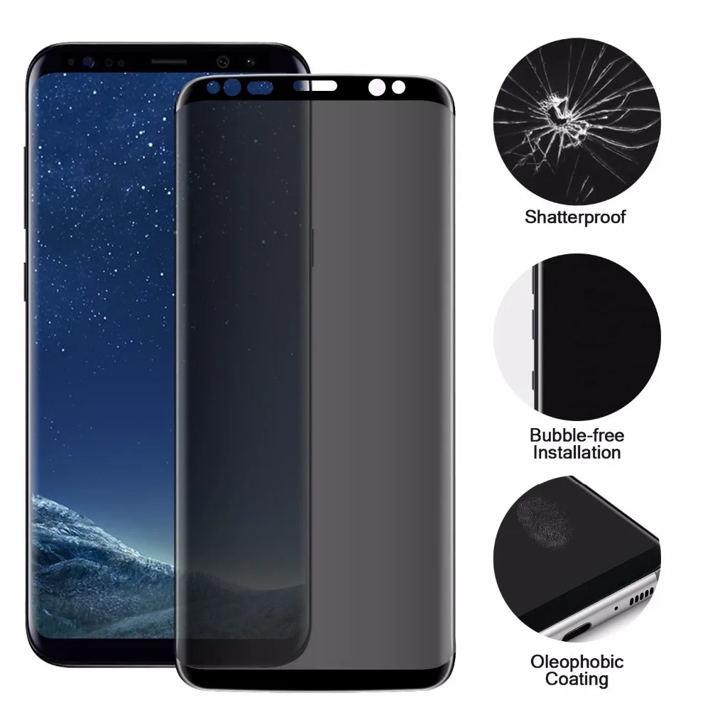 

Full Coverage Screen Film Privacy 3D Tempered Glass For Samsung Galaxy Note 8 S8 / S8 Plus Anti Glare Protection Shield Glass