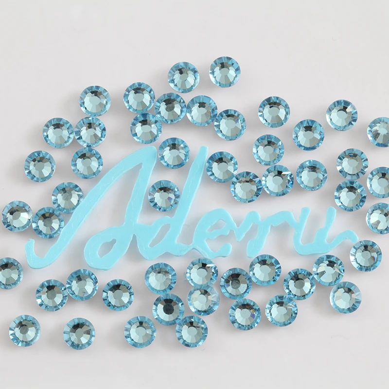 

aderu aquamarine 723 super shiny lead free crystal hot fix rhinestone for nail art ornament garment shoe scarf phone decoration
