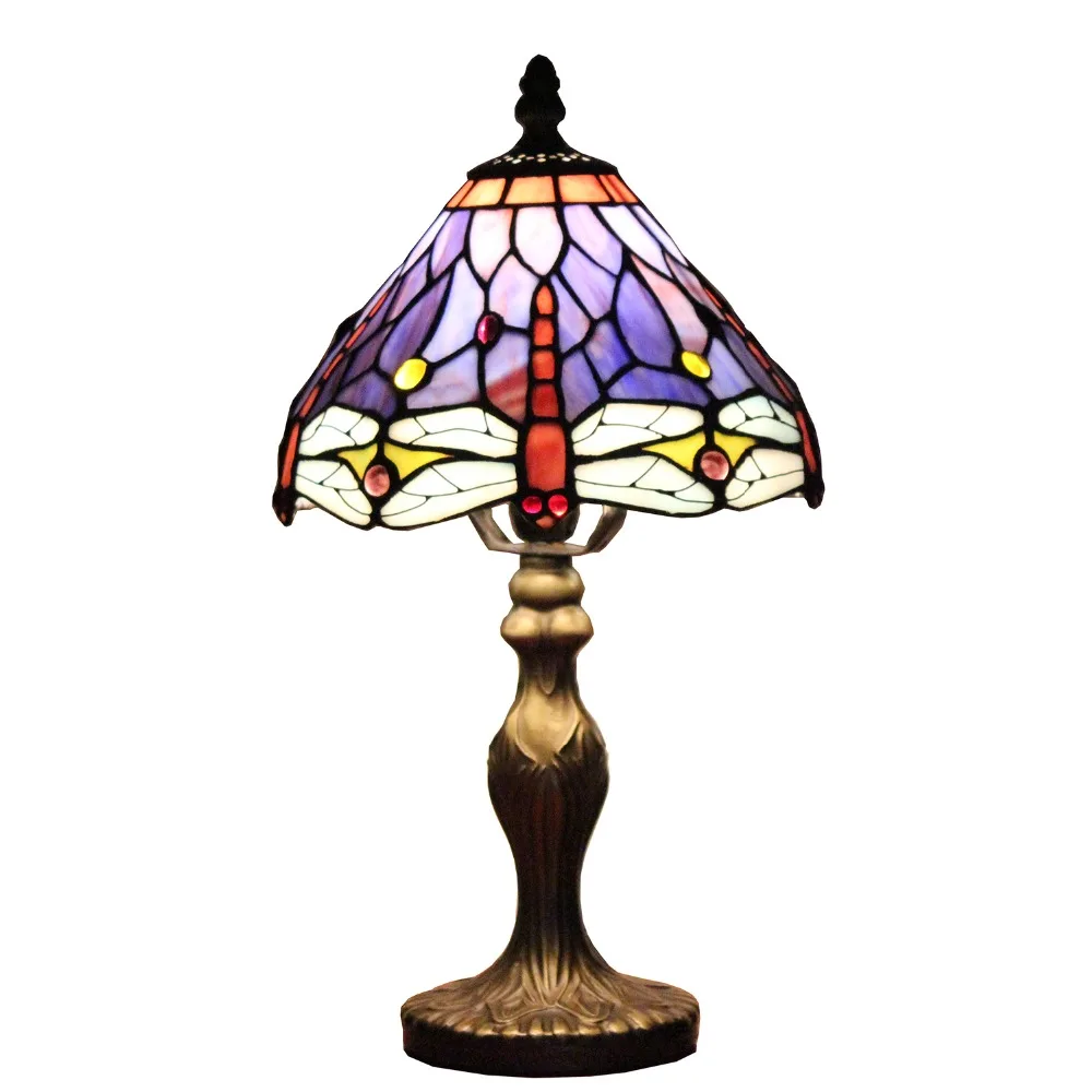

Leaded Glass Small Desk Lamp Stained Glass Dragonfly Table Lamp Traditional Table Light