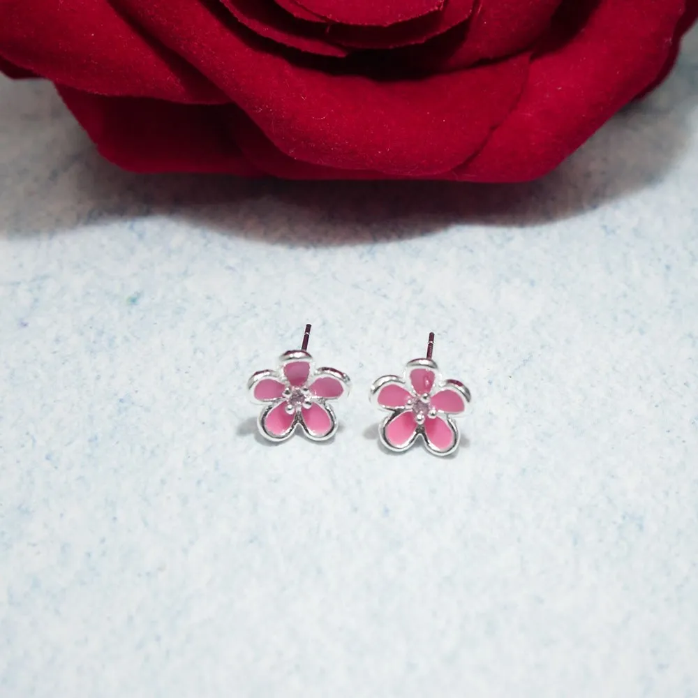 

New Arrival 925 Sterling Silver Fashion Floral Flower Stud Earrings for Women Wedding Party Romantic Enamel Earring Jewelry Gift