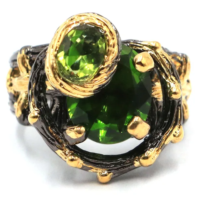 

SheCrown Vintage Smoky Topaz Gift For Girls Black Gold 925 Silver Ring 18x16mm