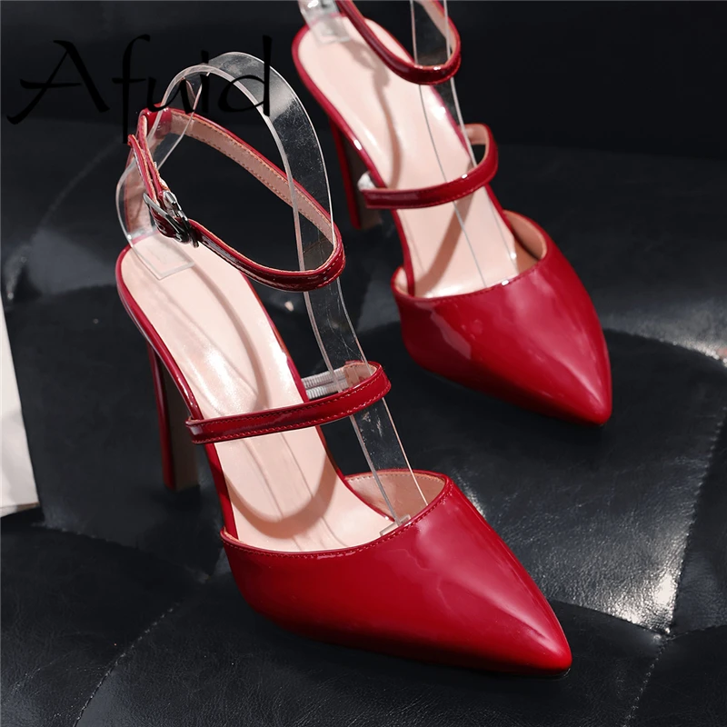 AFUID Concise Style Women High Heels Shoes 10cm Steel Heel Elegant Shallow and Thin Heels Ladies Party Pumps With Big Size