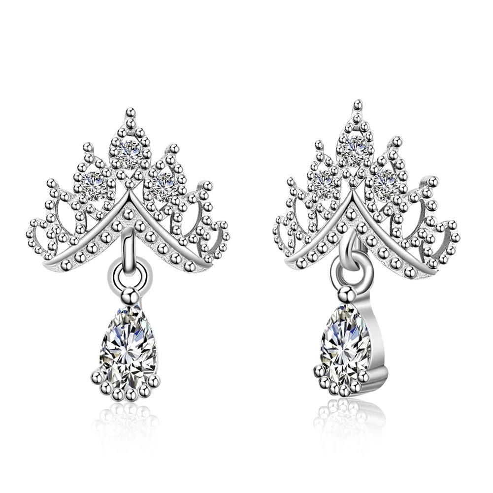 

Women Ear Studs Jewelry Crown Waterdrop Shape Pendant Zircon Fashion Earrings