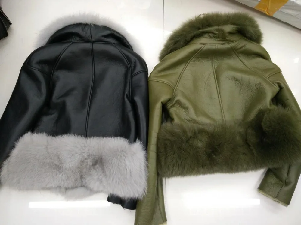Короткое двухстороннее пальто из овчины, зимнее женское стриженое пальто из натуральной кожи, пальто с воротником из лисьего меха