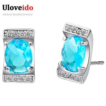 

Uloveido Retro Pendientes Earrings for Women Bague Femme Wedding Jewelry Squre Rhinestone Silver Earrings Large Vintage R202