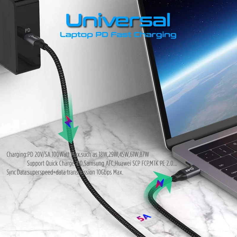 Кабель STOD USB 3,1 Gen 2 type C к USB C PD 100 Вт Быстрая зарядка 5A супер данные для Macbook huawei samsung Mi hp USB-C шнур зарядного устройства