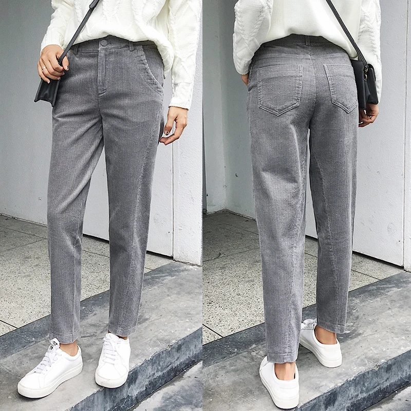 

Women Corduroy Pants Pantalon Winter Vintage Solid Casual Pleated Office Laldy High Waist Harem Pant Women Corduroy Trousers