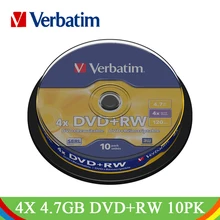 Verbatim 4x4.7 gb dvd + rw disco em branco 10pk eixo lote atacado original marca regravável disco mídia de armazenamento dados compactos dvd