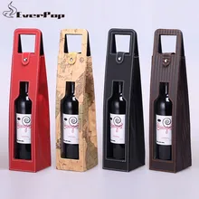 EverPop, индивидуальный логотип, 1 шт., одиночная подарочная упаковочная коробка для вина, на заказ, сумка для вина Retaile с кожаной сумкой для вина