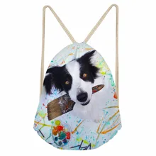 Милые 3D Животные граница собака колли печати для женщин и мужчин мешки с Кулиской модные мягкие рюкзаки для хранения пляжные сумки