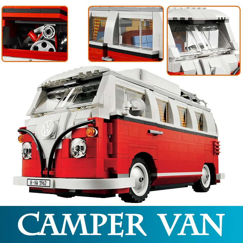 

Technic Series 21001 1354pcs Volkswagen T1 Camper Van Model Building Block Car-Styling Compatible LegoINGLYS 10220 Bricks Toys