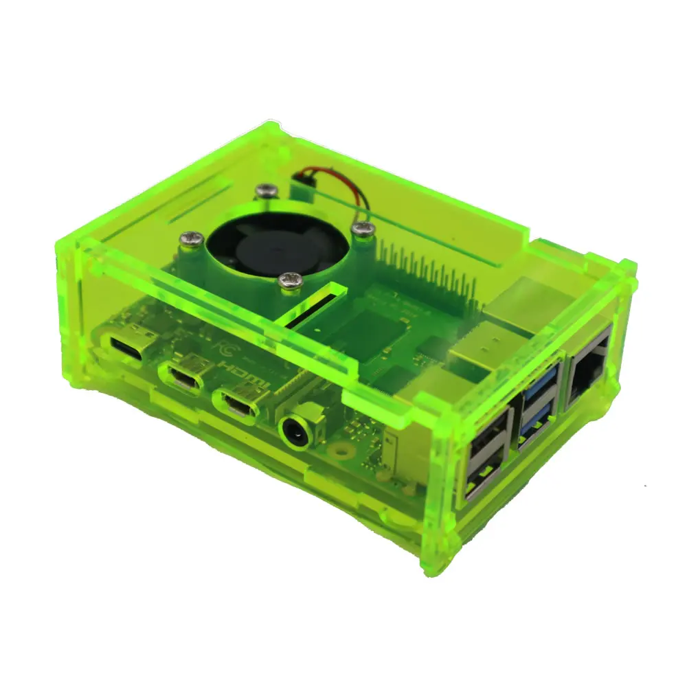 

Raspberry Pi 4 Gloss Fluorescent Green Acrylic Case Enclosure Box w/ Cooling Fan